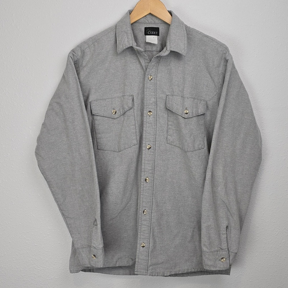 Vintage Codet Gray Flannel Shirt Men's Medium Canada Button Front Workwear